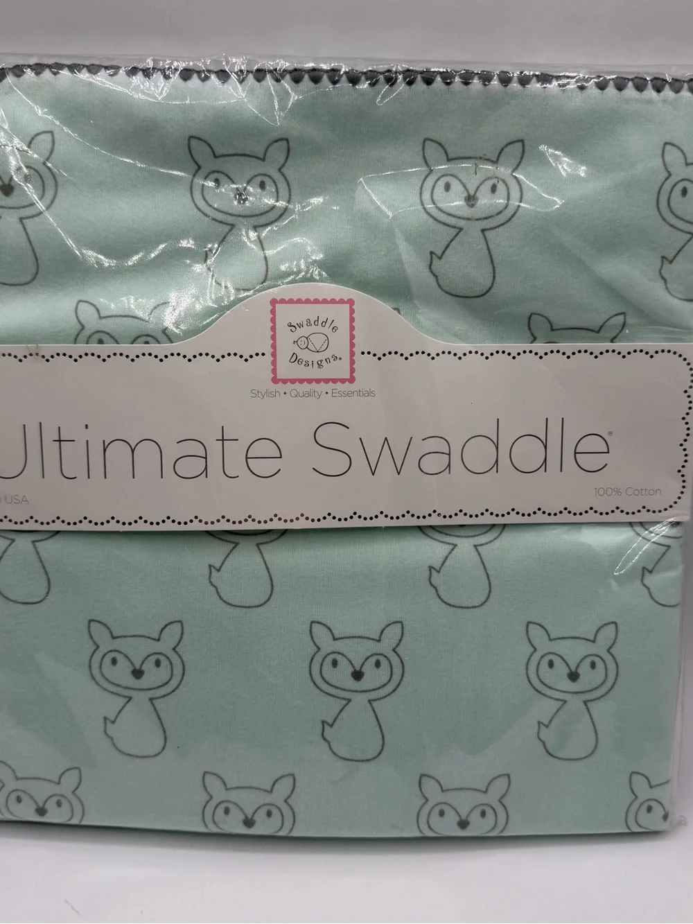 SwaddleDesigns Ultimate Swaddle Blanket Gray Fox Sea Crystal 42x42 NIP USA